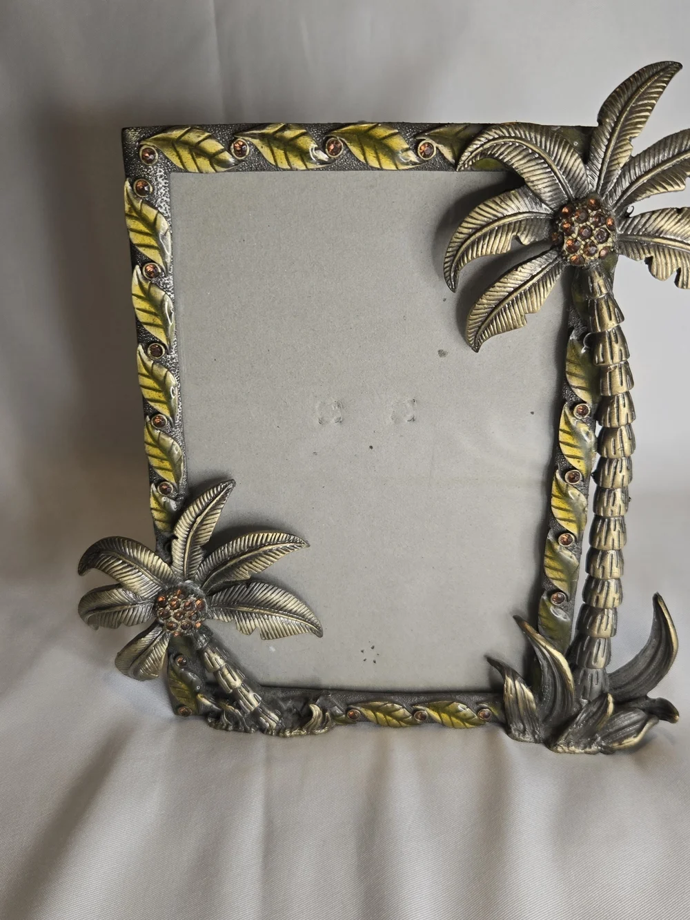 Bejeweled Regency Metal Palm Tree Photo Frame Amber Stones 4 x 6 Ashleigh Manor
